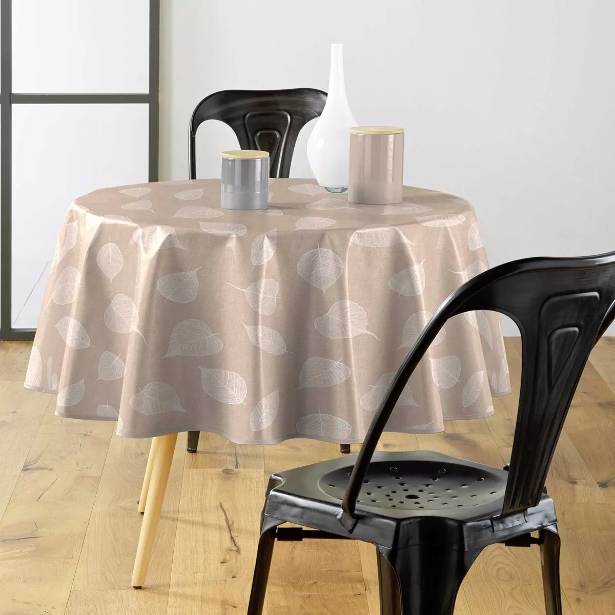 Nappe Ronde (¯ 160 cm) Feuillys Blanc, PVC Textilia