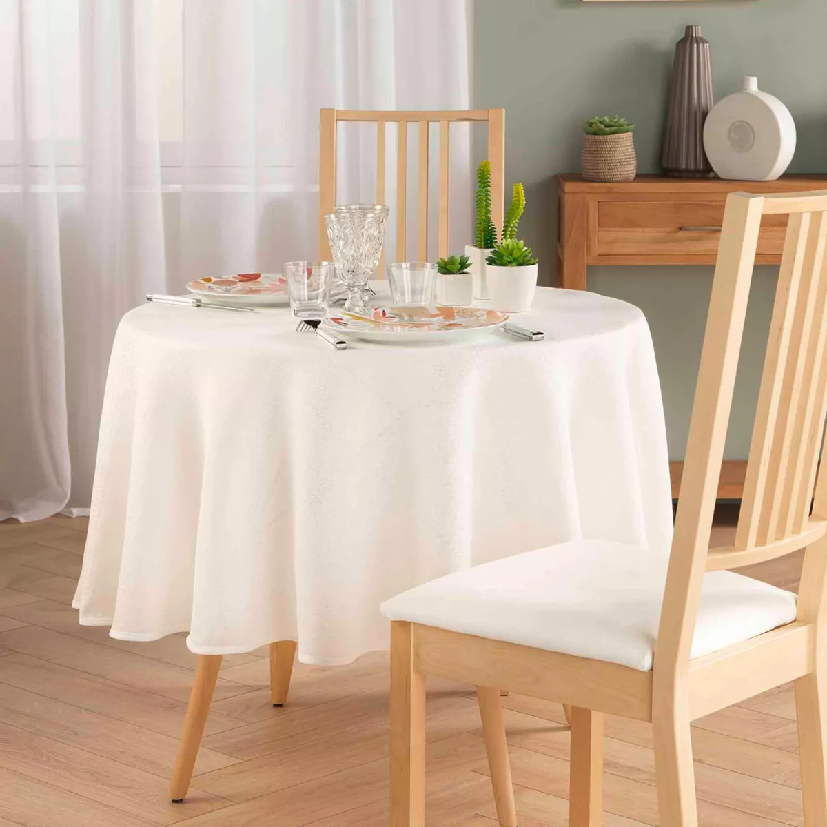 Runde Tischdecke (180 cm) Stella Weiß - Tischdecken & Co