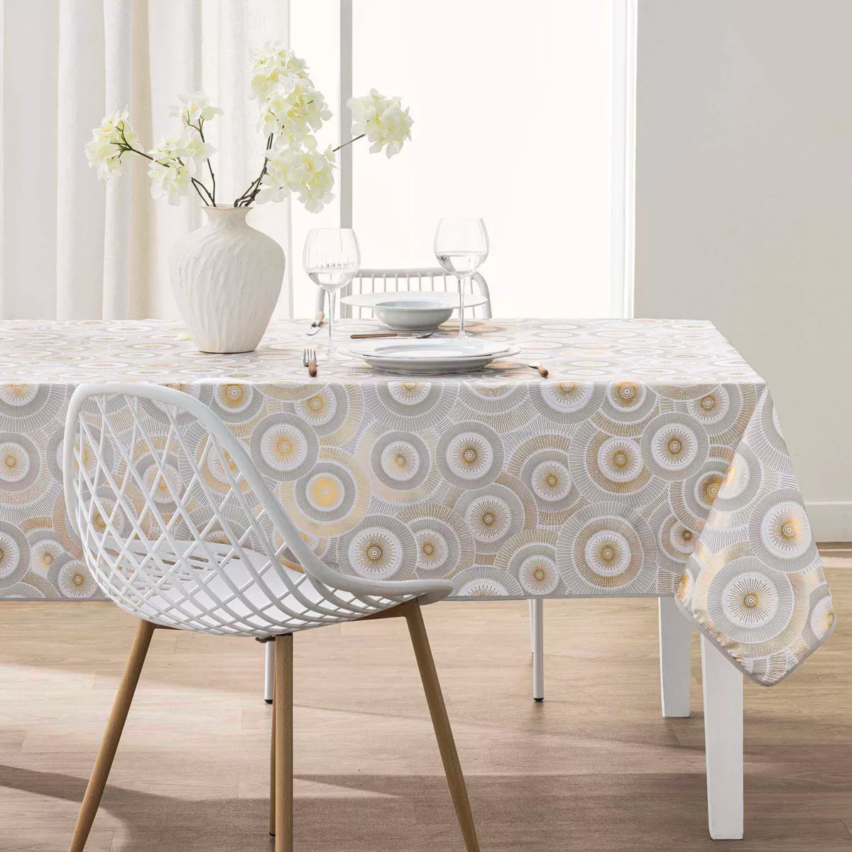 Nappe Rectangle (145 x 240 cm) Eclipse Blanc, Polyester ImprimŽ MŽtallisŽ