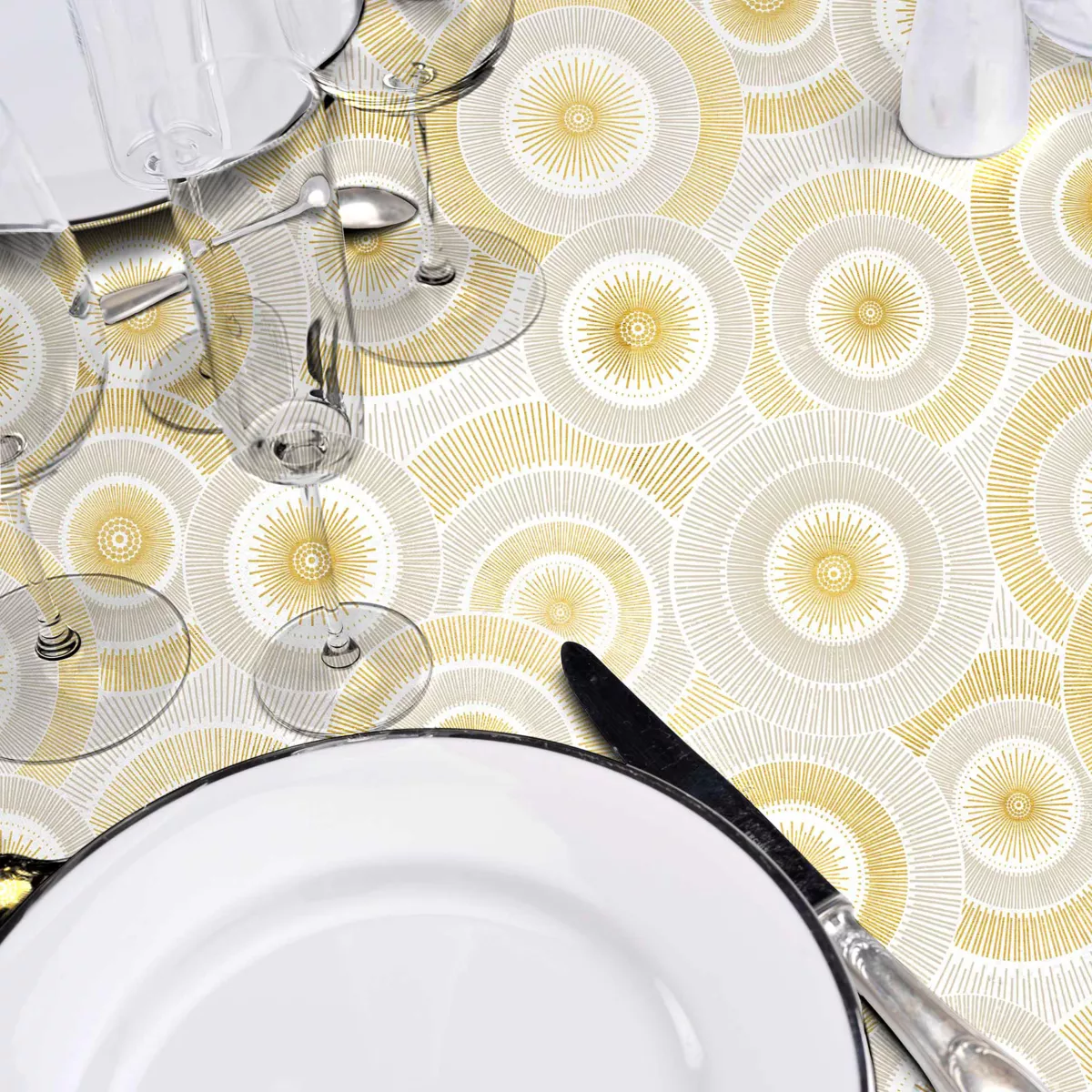 Nappe Rectangle (145 x 240 cm) Eclipse Blanc, Polyester ImprimŽ MŽtallisŽ