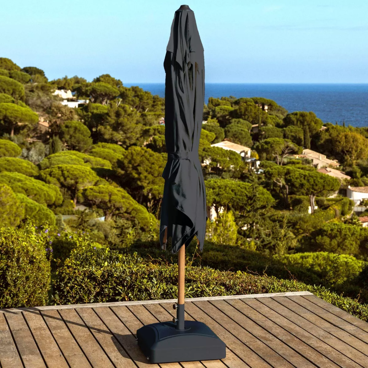 Parasol rond aluminium (D3,5 m) Yucatan effet Bois et gris anthracite