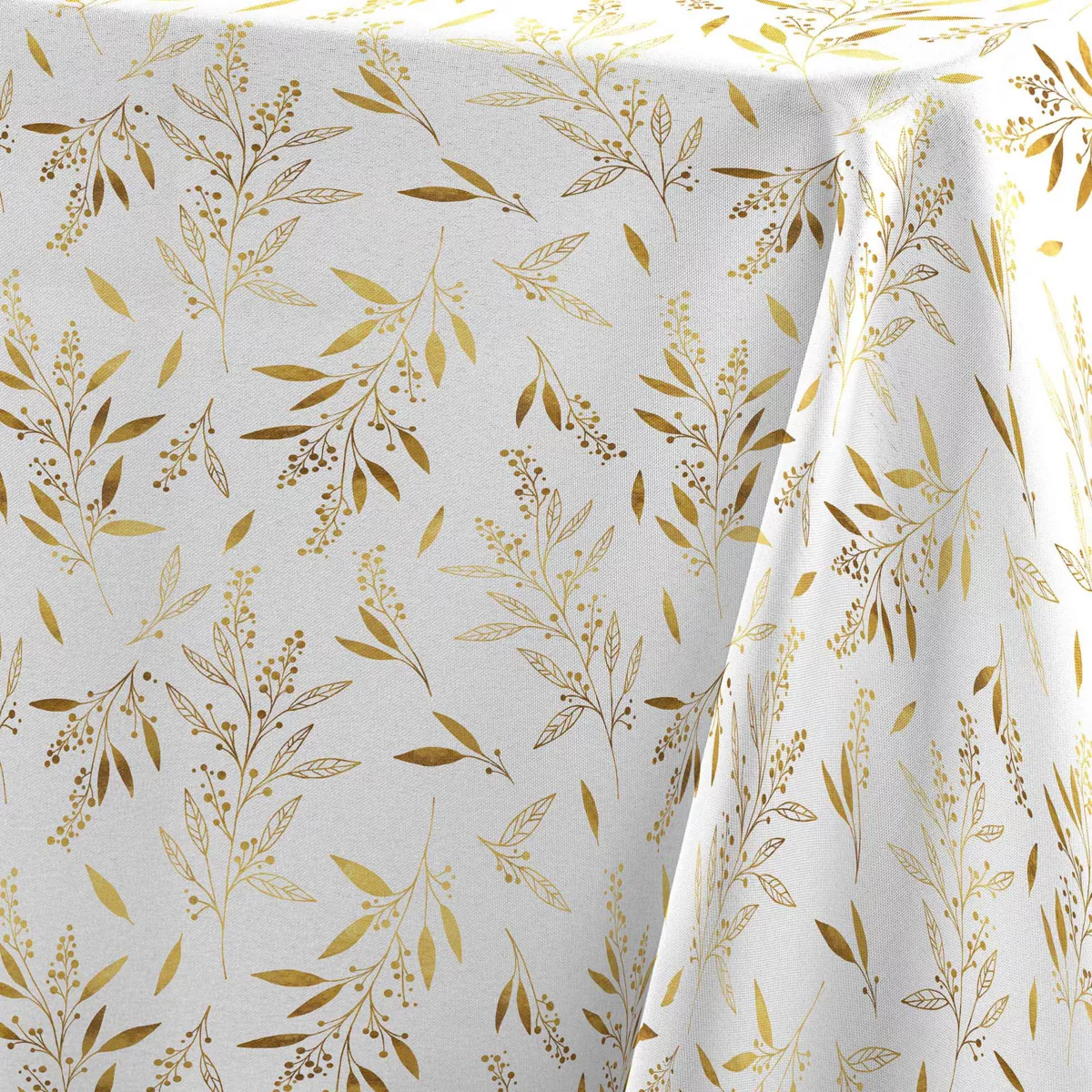 NAPPE RECTANGLE 140 x 240 CM MICROFIBRE IMPRIMEE METALLISEE NAèLLE BLANC/OR