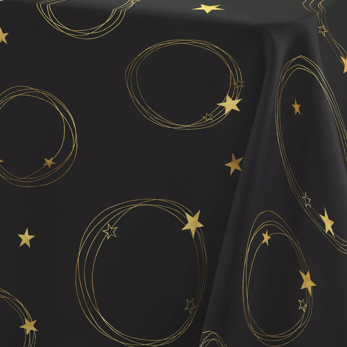 NAPPE RECTANGLE 150 x 240 CM POLYESTER IMPRIME METALLISE STAR NOIR/OR