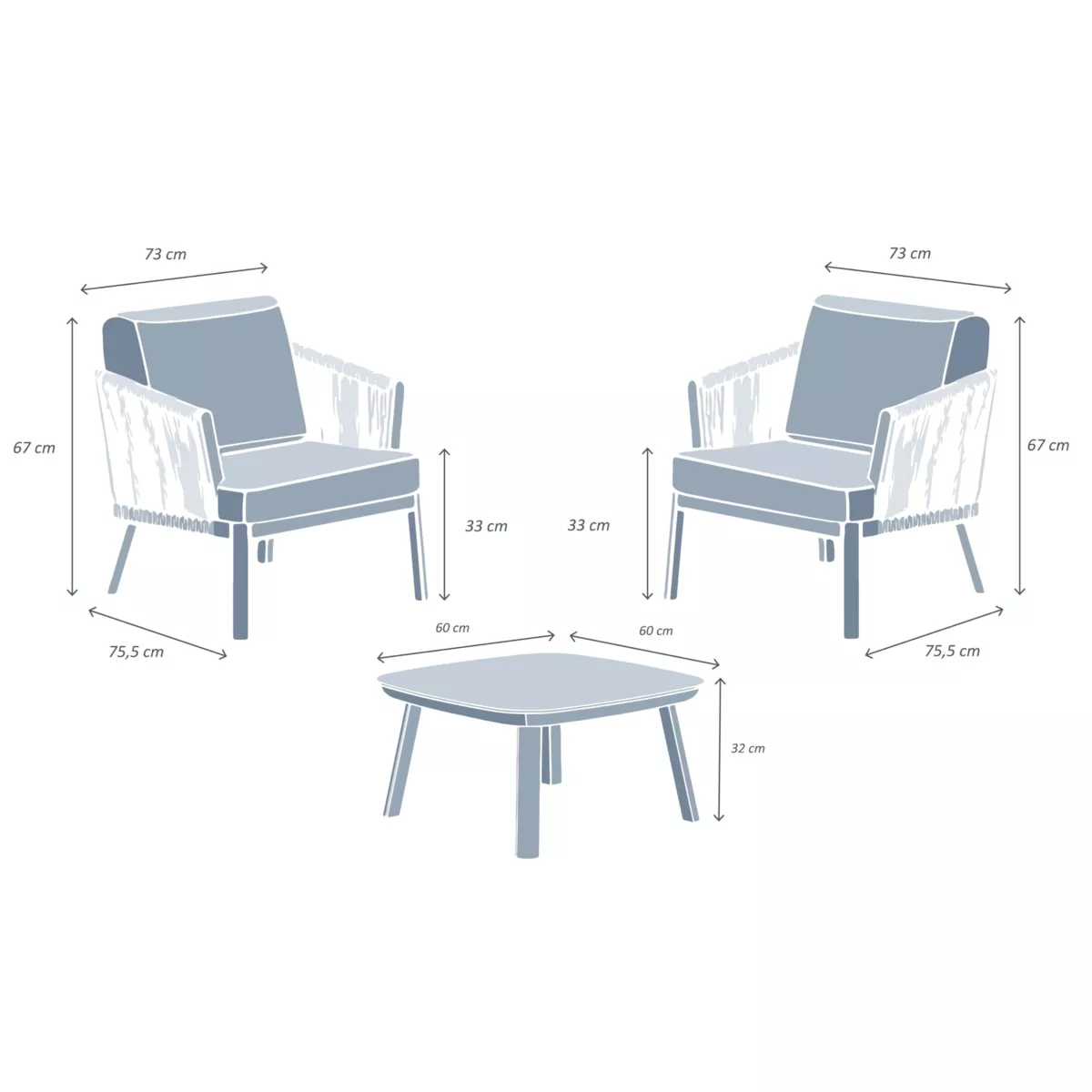 Salon de jardin en aluminium 2 places 3 pcs Amalfi Gris anthracite