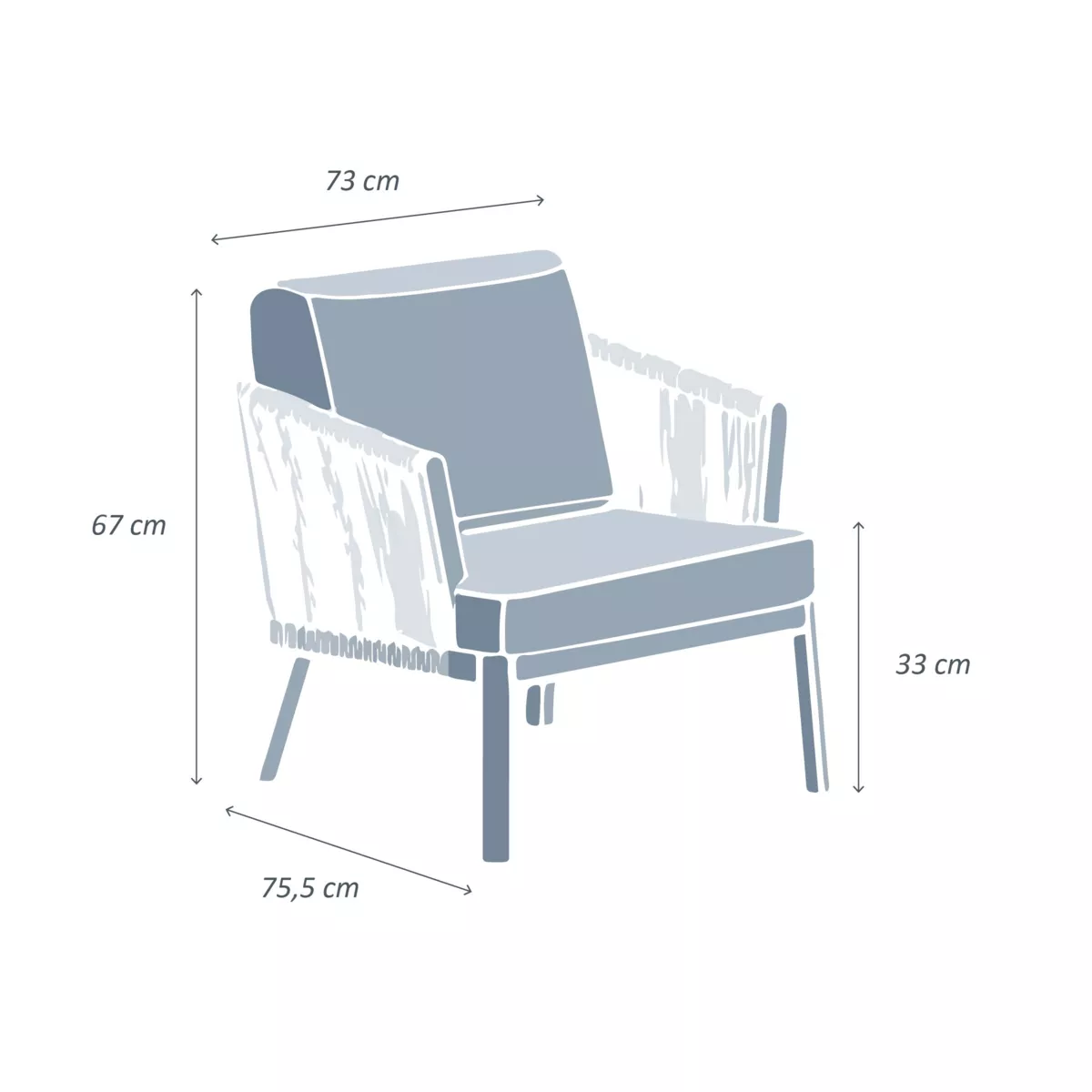 Fauteuil de jardin détente en aluminium Amalfi Blanc et taupe