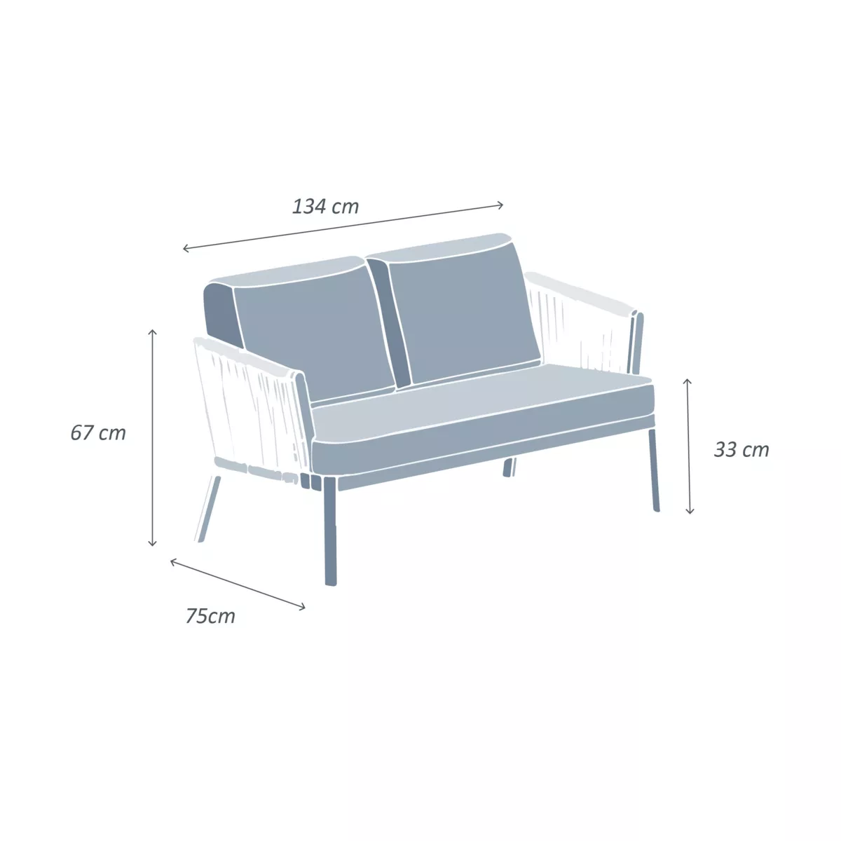 Canapé de jardin en aluminium 2 places Amalfi Gris anthracite et gris clair