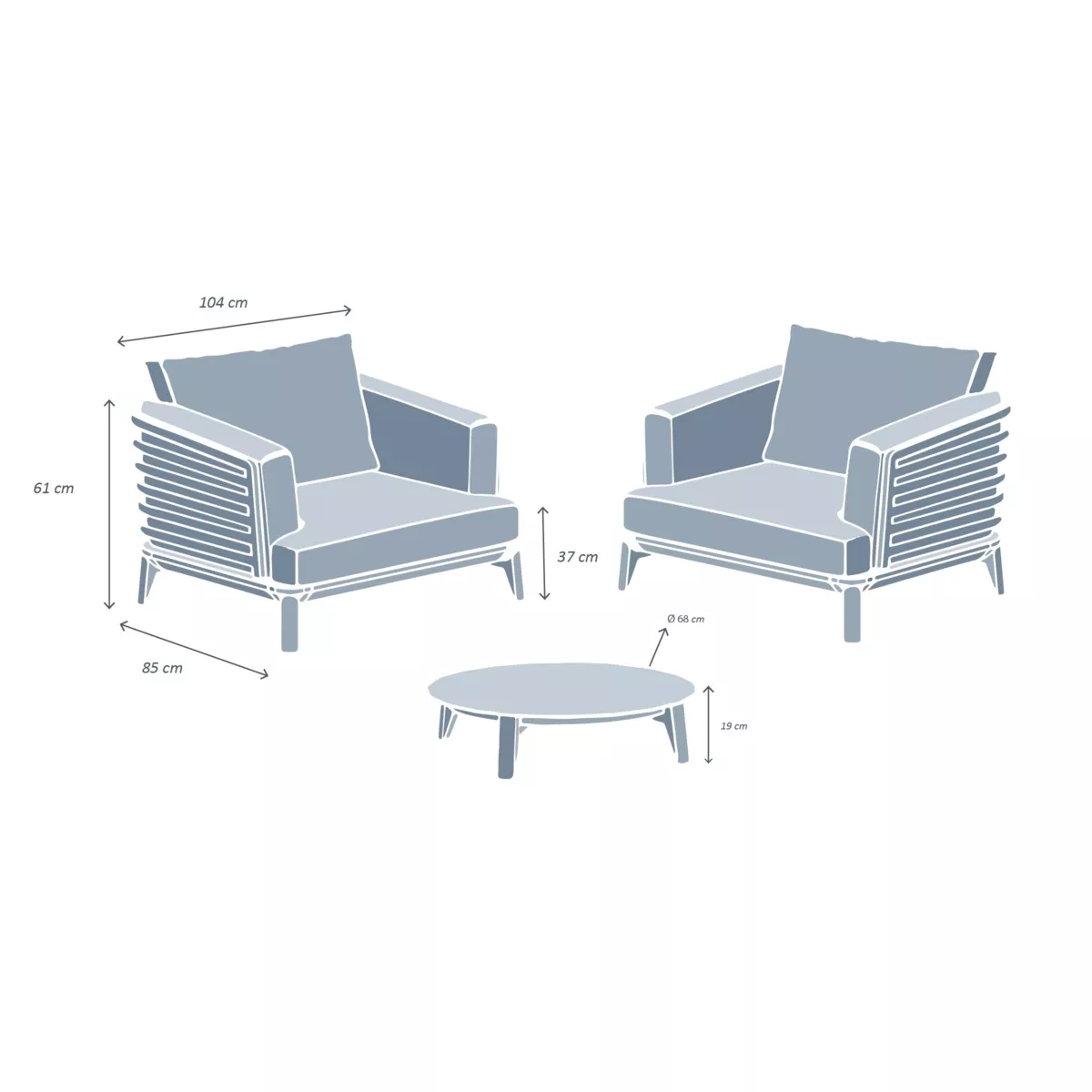 Salon de jardin aluminium 2 places 3 pcs Monte Carlo Blanc et gris clair