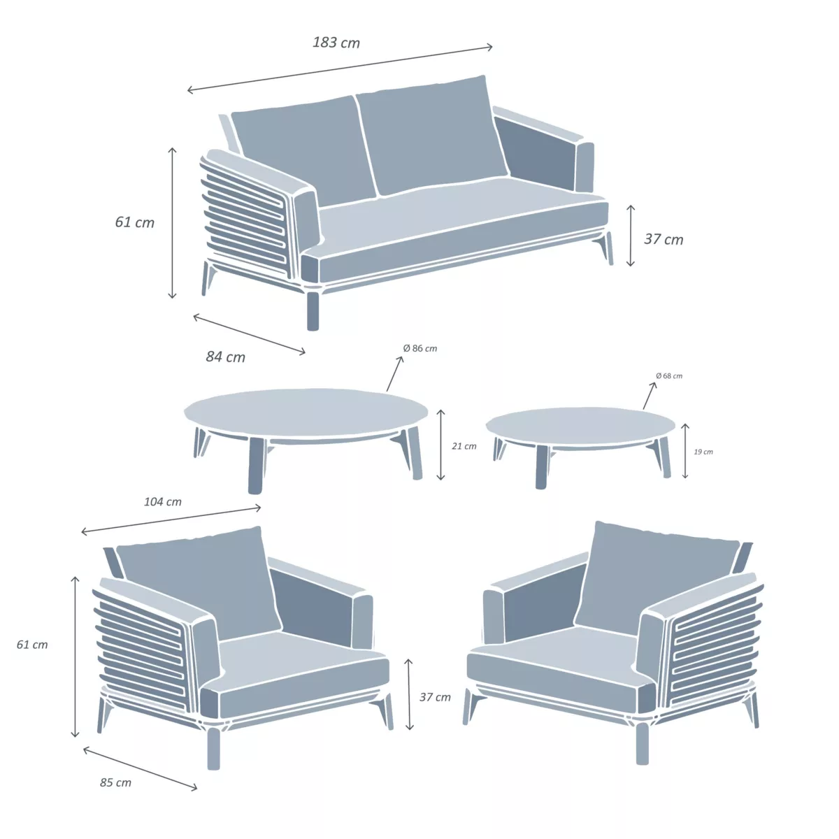 Salon de jardin aluminium 4 places 5 pcs Monte Carlo Gris anthracite et gris clair