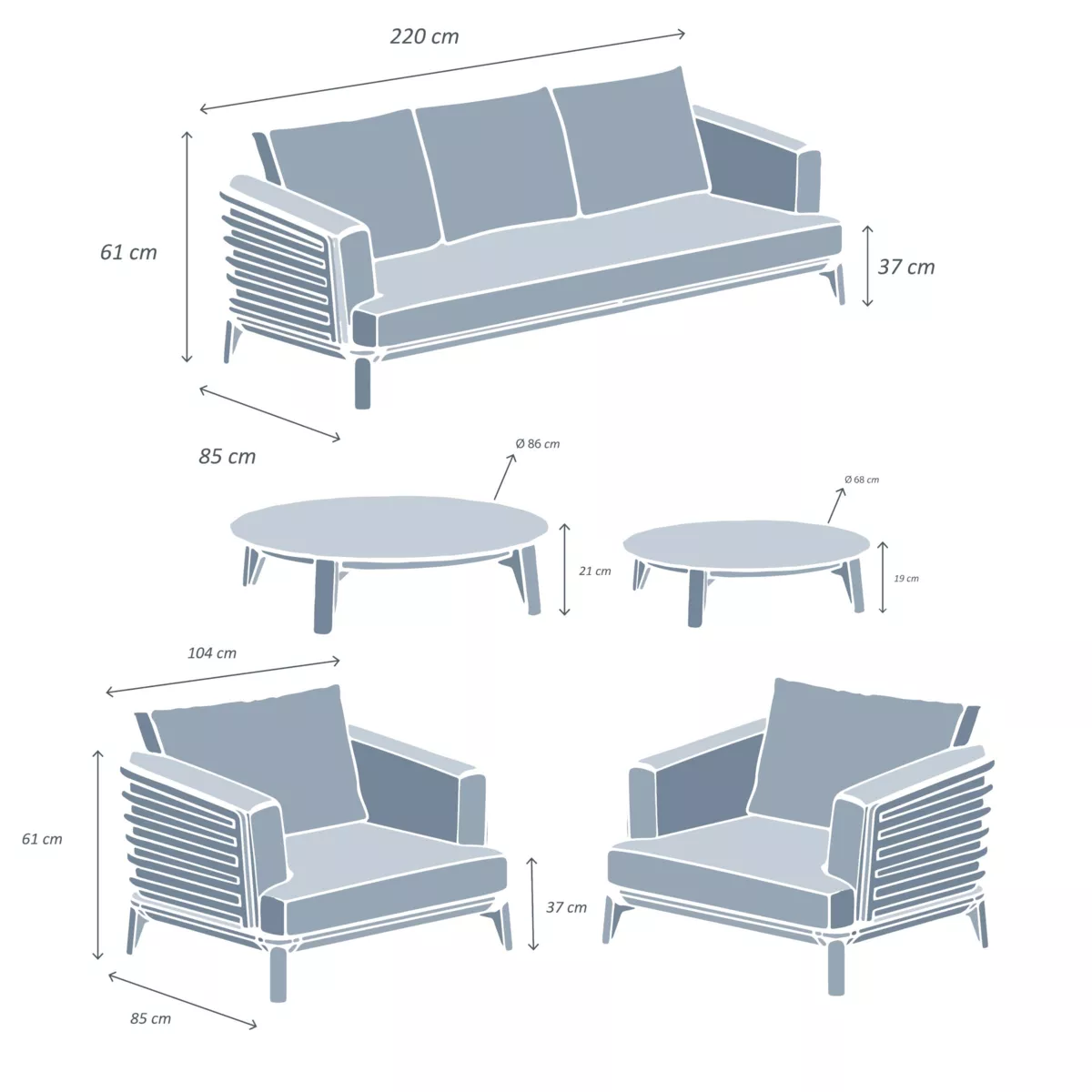 Salon de jardin aluminium 5 places 5 pcs Monte Carlo Gris anthracite et beige