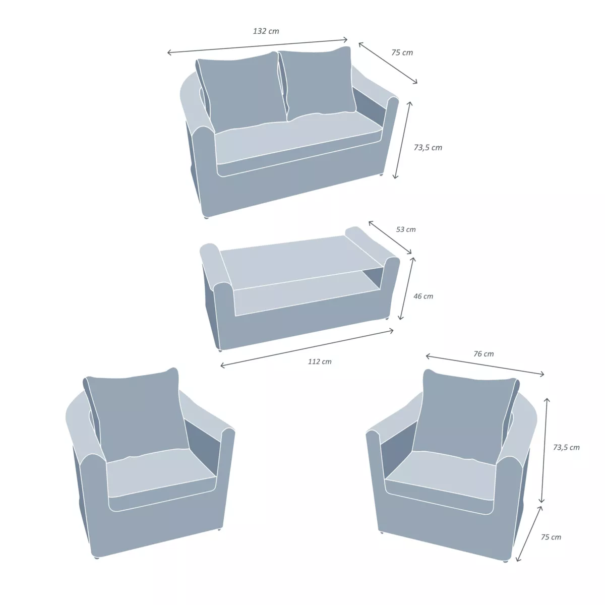 Salon de jardin en résine tressée 4 places 4 pcs Calvi Gris et gris foncé