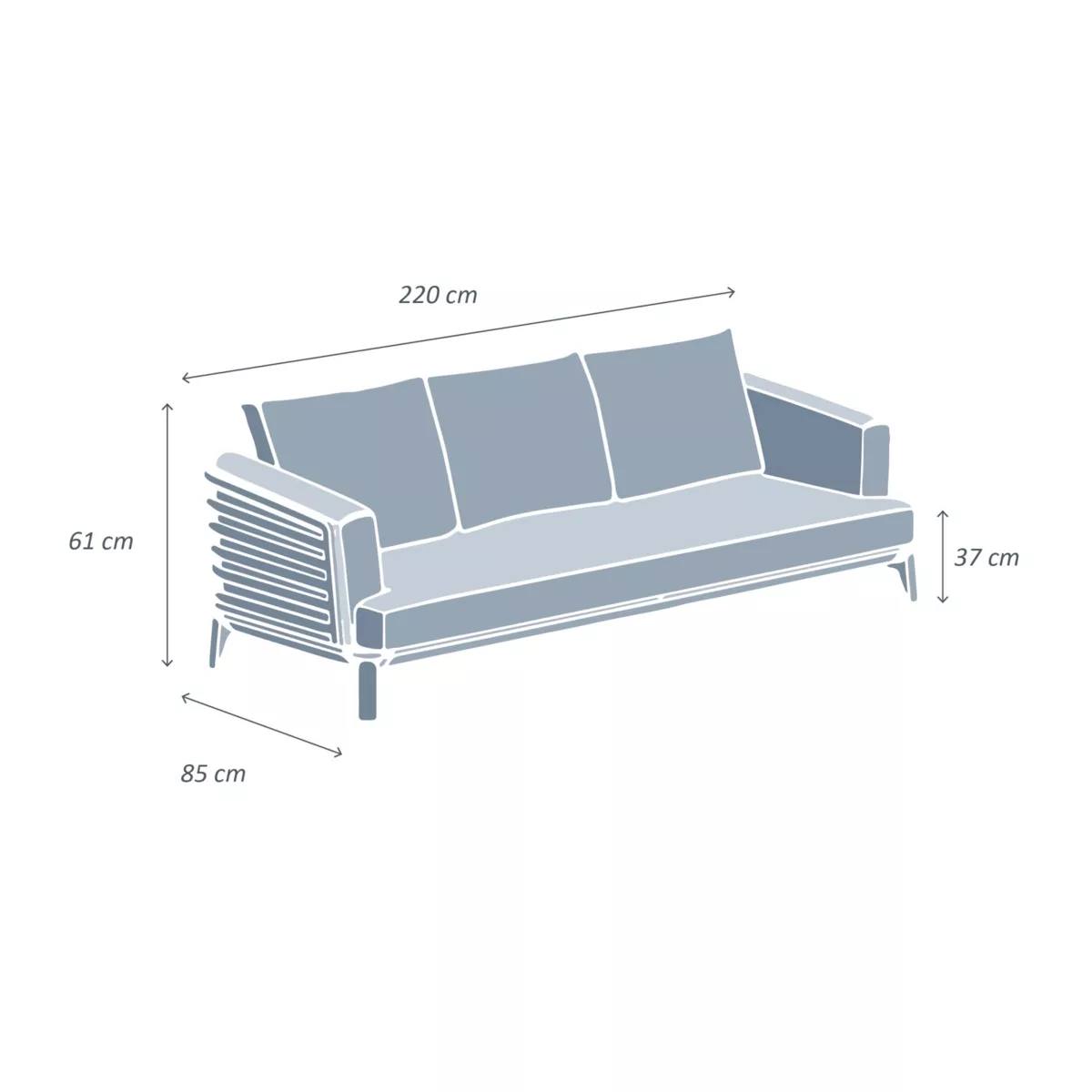 Divano da giardino in alluminio 3 posti Monte Carlo Grigio antracite e beige