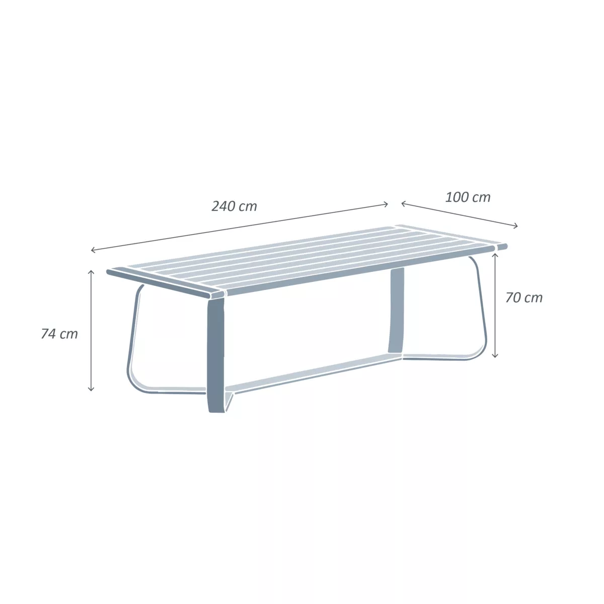 Tavolo da giardino rettangolare in alluminio 10 posti (240 x 100 cm) Long Beach Bianco cenere