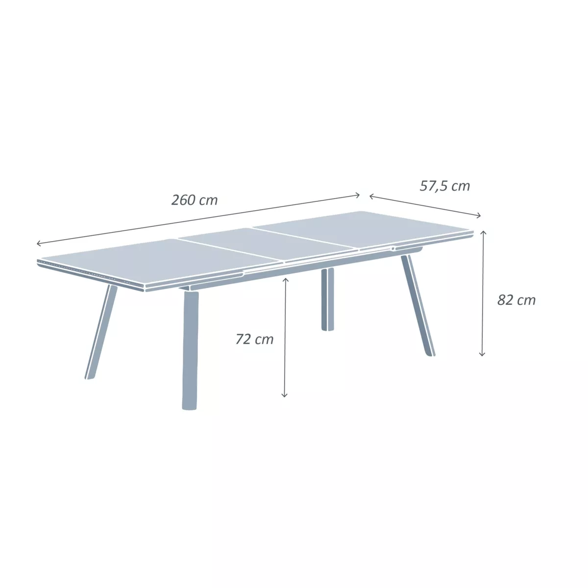 Table de jardin extensible en aluminium 10 places (260 x 96 cm) Amalfi Gris anthracite