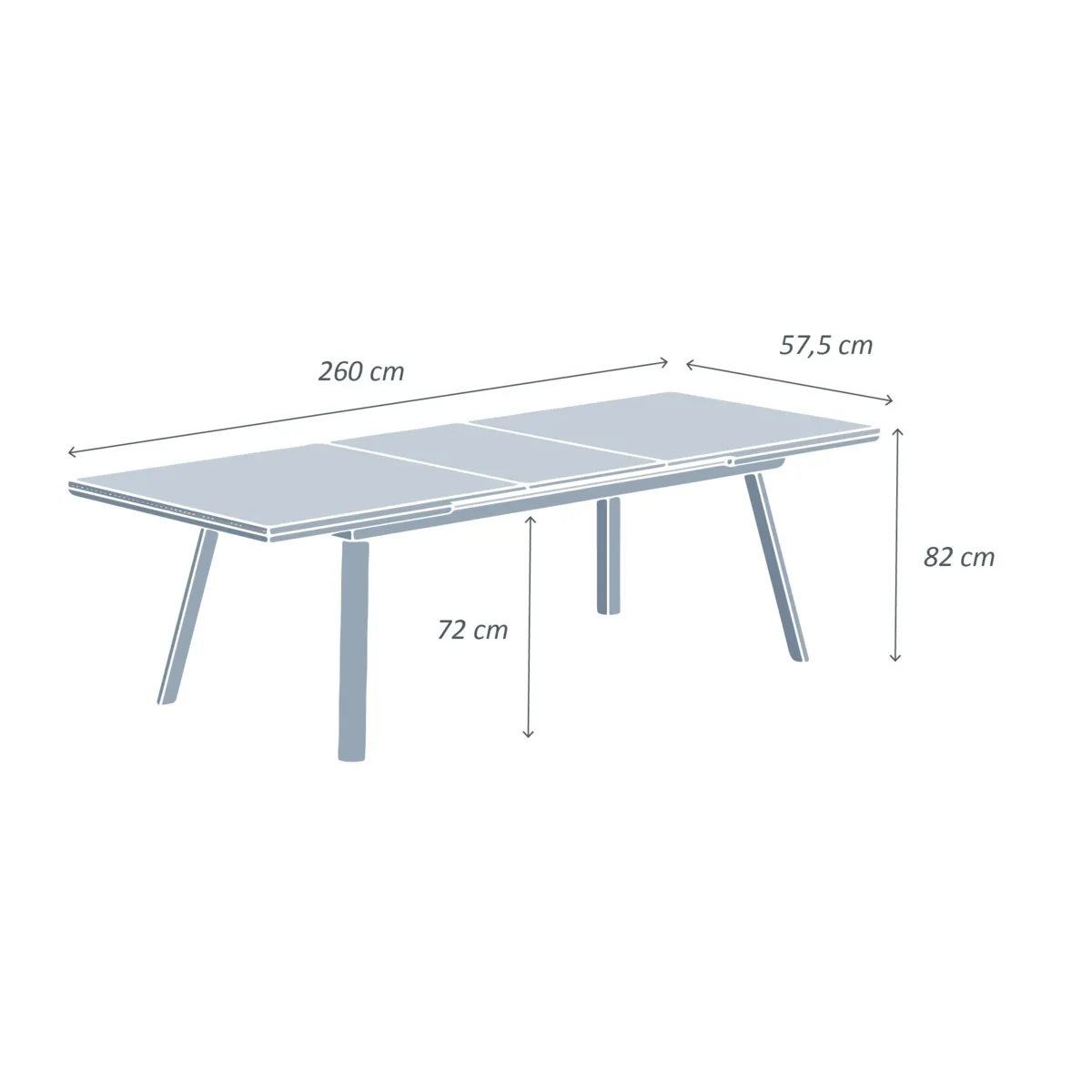 Mesa de jardín extensible en aluminio  10 lugares (260 x 96 cm) Amalfi - Blanco