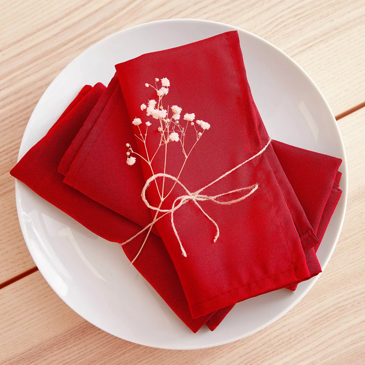 Lot de 3 serviettes de table polyester (40 x 40 cm) Elise Rouges 
