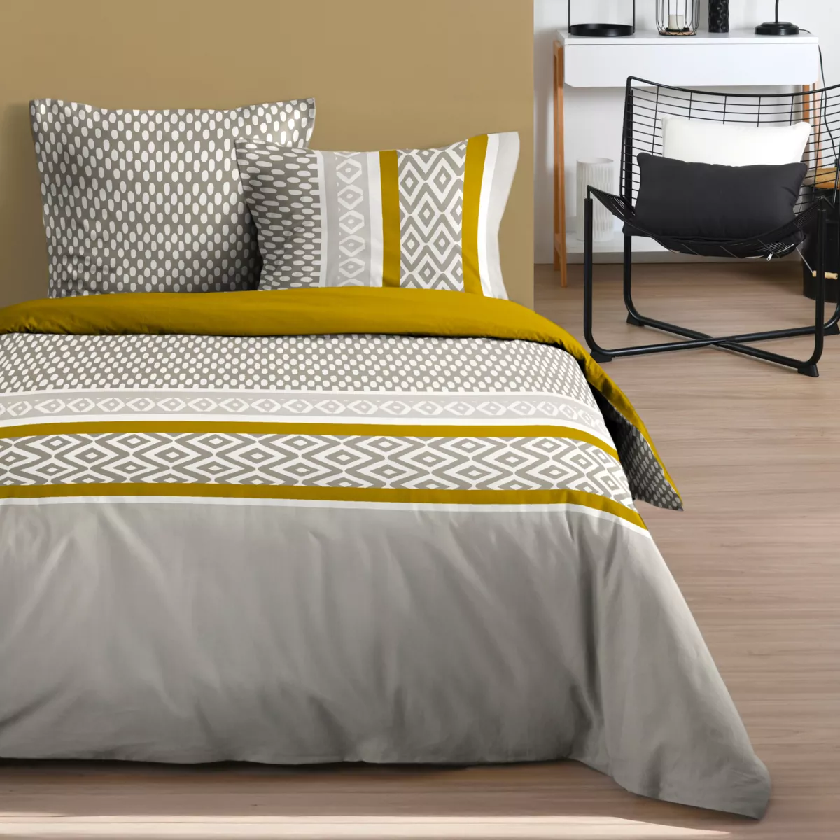 Copripiumino e due federe in cotone (240 x 220 cm) Pixus Beige