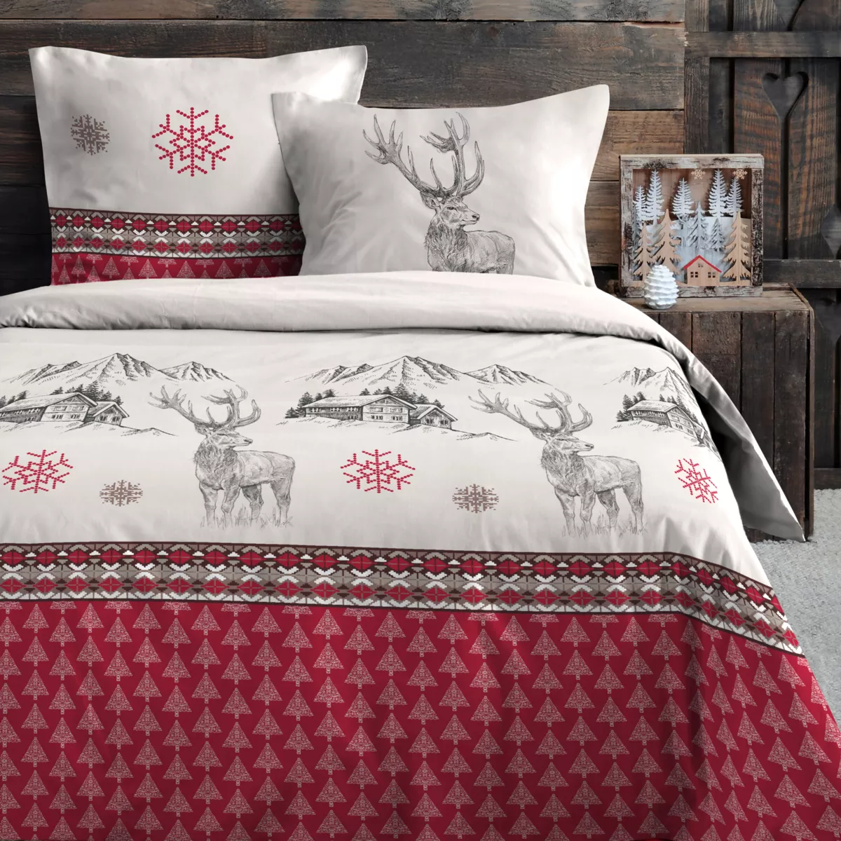 PARURE HOUSSE DE COUETTE BAUGES ROUGE 260X240