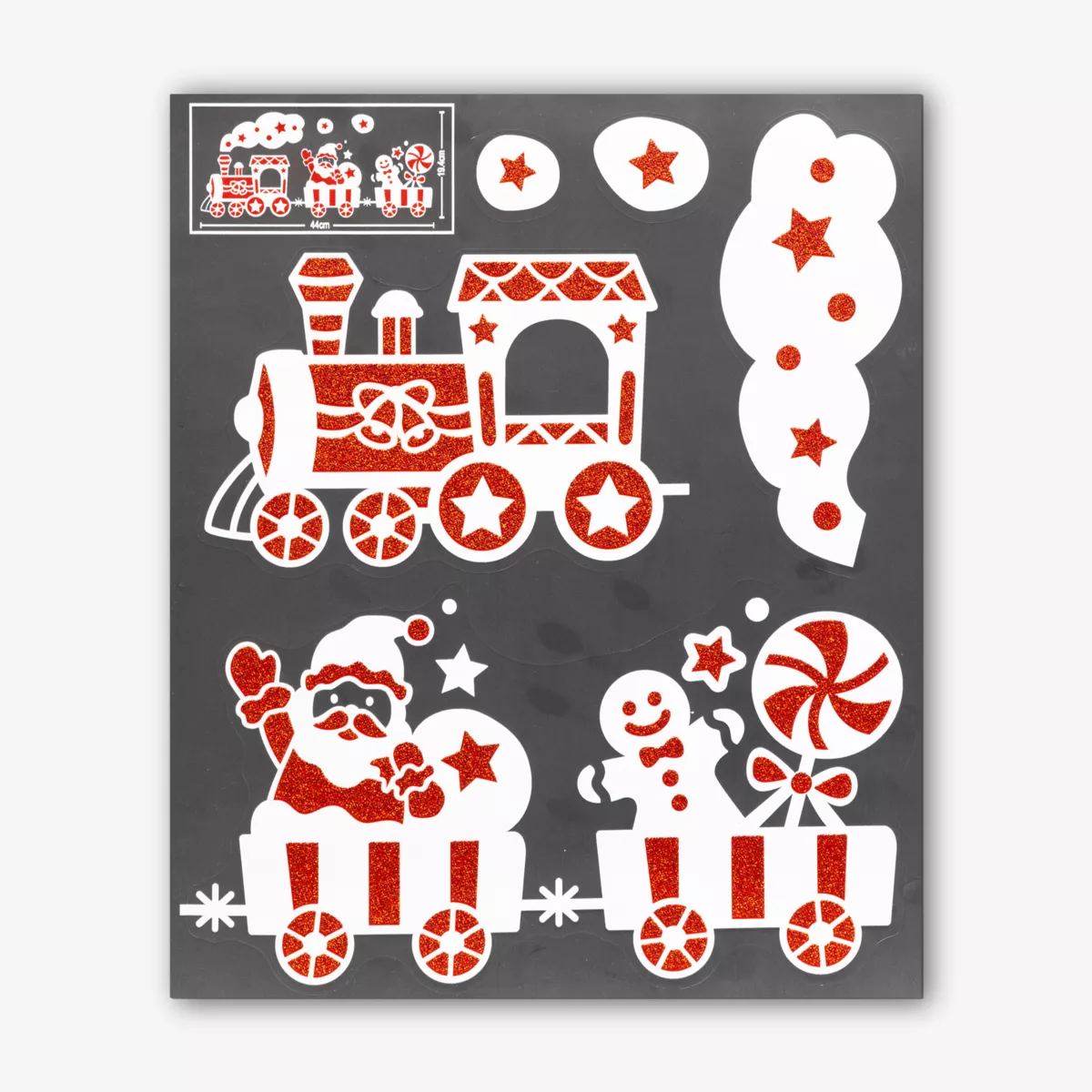 Adesivo vitrostático per finestra flocato (28 x 34 cm) Trenino di Natale Rosso