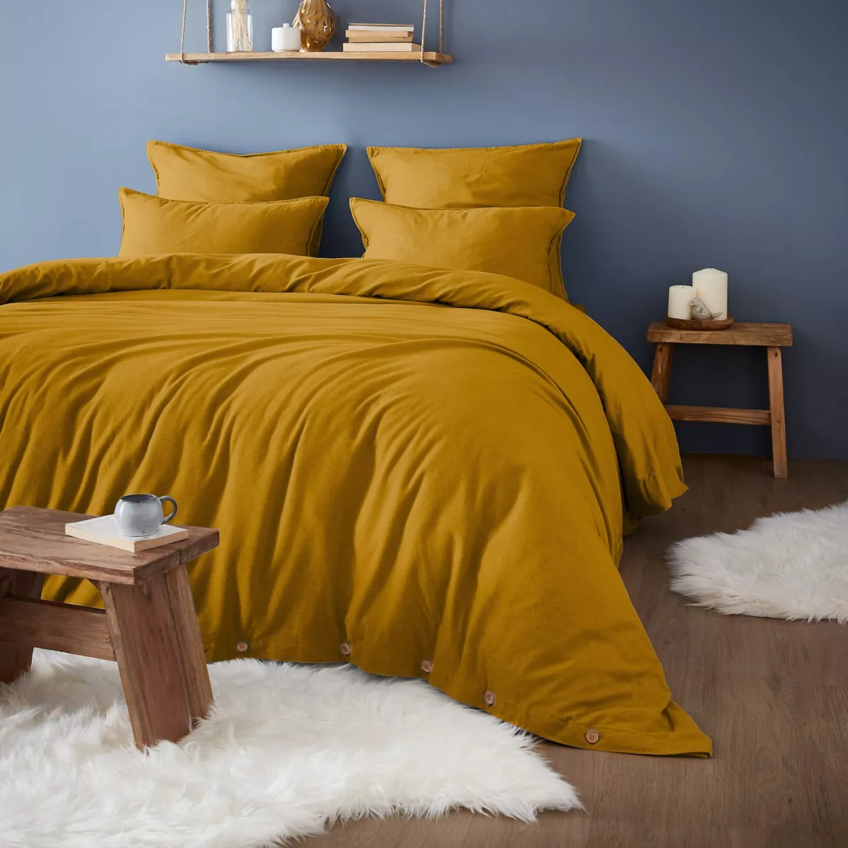 Lenzuolo con angoli in flanella di cotone (140 x 190 cm) Nina Giallo ocra