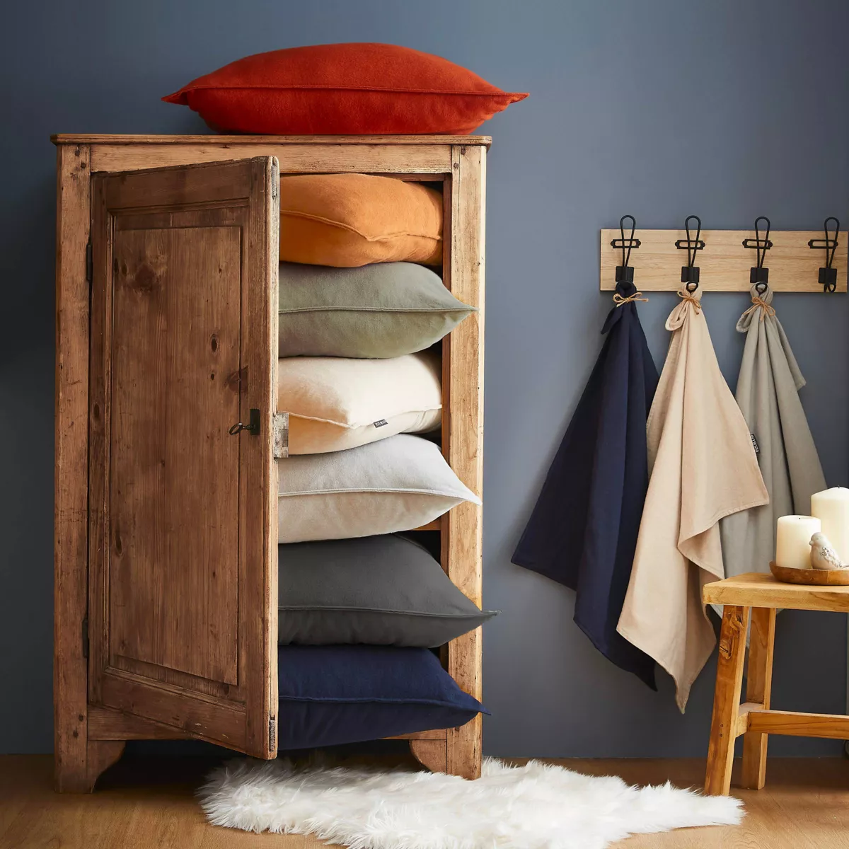 Housse de couette flanelle de coton (260 x 240 cm) Nina Bleu nuit