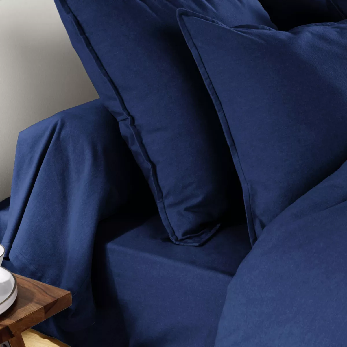Rechteckiger Kissenbezug aus Baumwollflanell (50 x 80 cm) Nina Nachtblau
