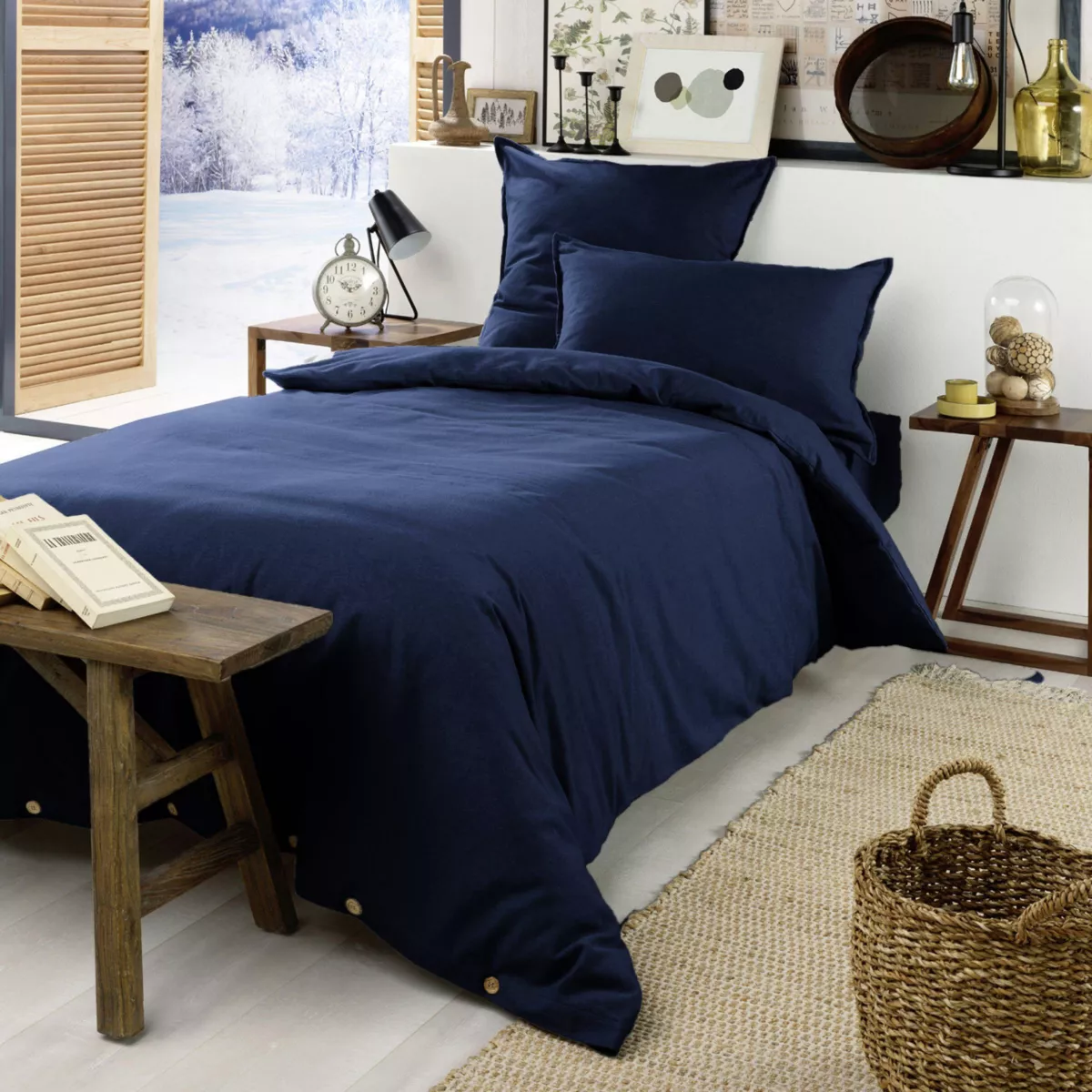 Lenzuolo con angoli in flanella di cotone (90 x 200 cm) Nina Blu navy