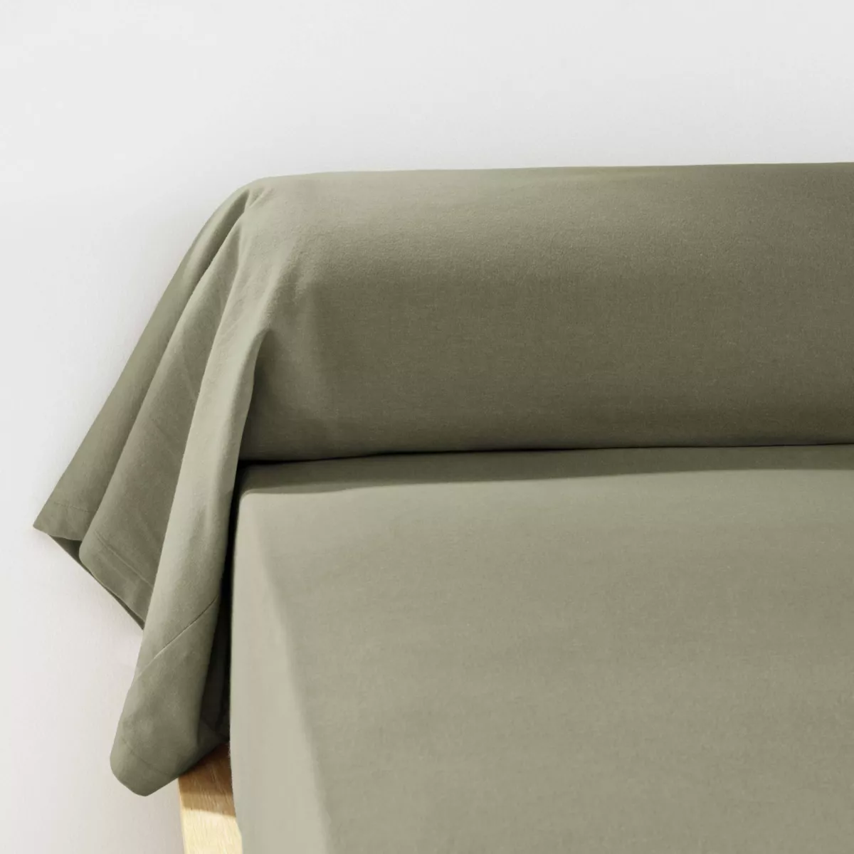Fodera per guanciale in flanella di cotone (L185 cm) Nina Verde rosmarino