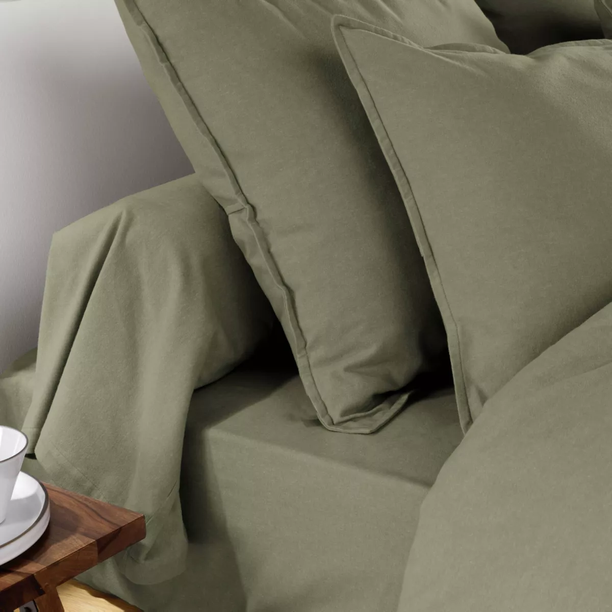 Rechteckiger Baumwollflanell-Kissenbezug (50 x 80 cm) Nina Rosmaringrün