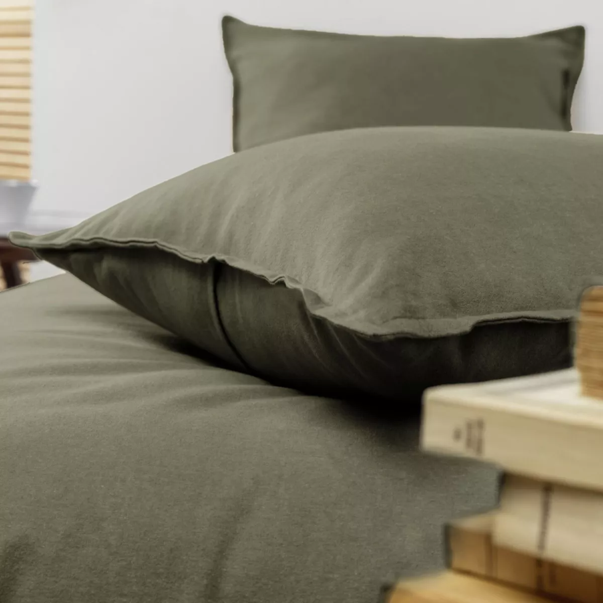 Rechteckiger Baumwollflanell-Kissenbezug (50 x 80 cm) Nina Rosmaringrün