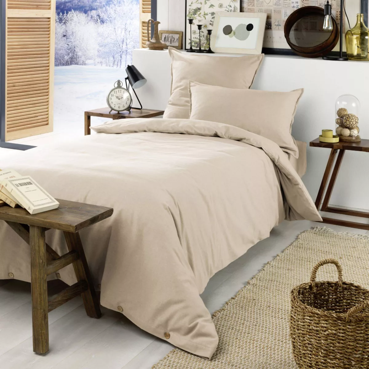 Drap housse flanelle de coton (90 x 190 cm) Nina Beige
