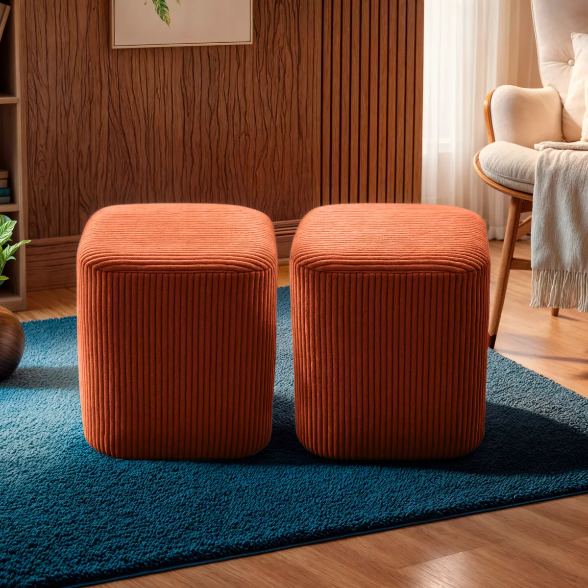 2er Set Samt-Hocker (H38 cm) Shan Terracotta