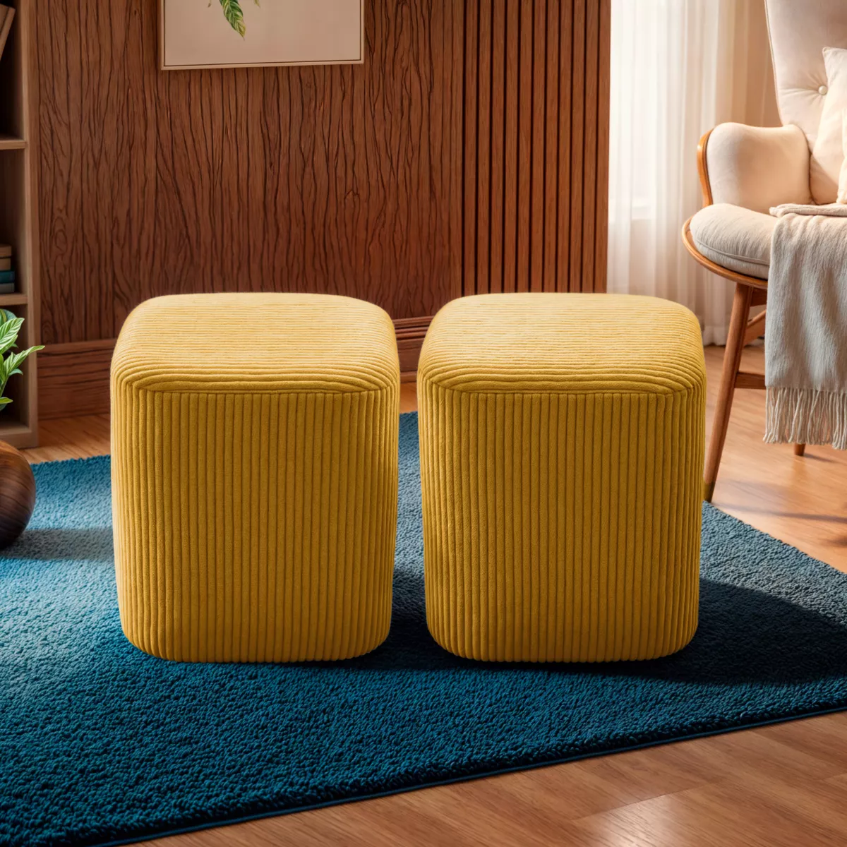 lot de 2 poufs Shan Hauteur 38 cm Moutarde. Marque eminza. 2 x 2 kg