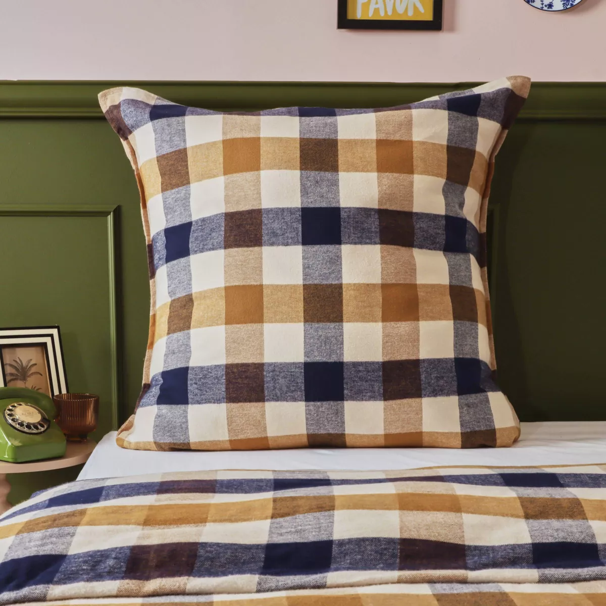 Fodera per cuscino quadrata in flanella di cotone (80 x 80 cm) Nina a quadri Multicolore