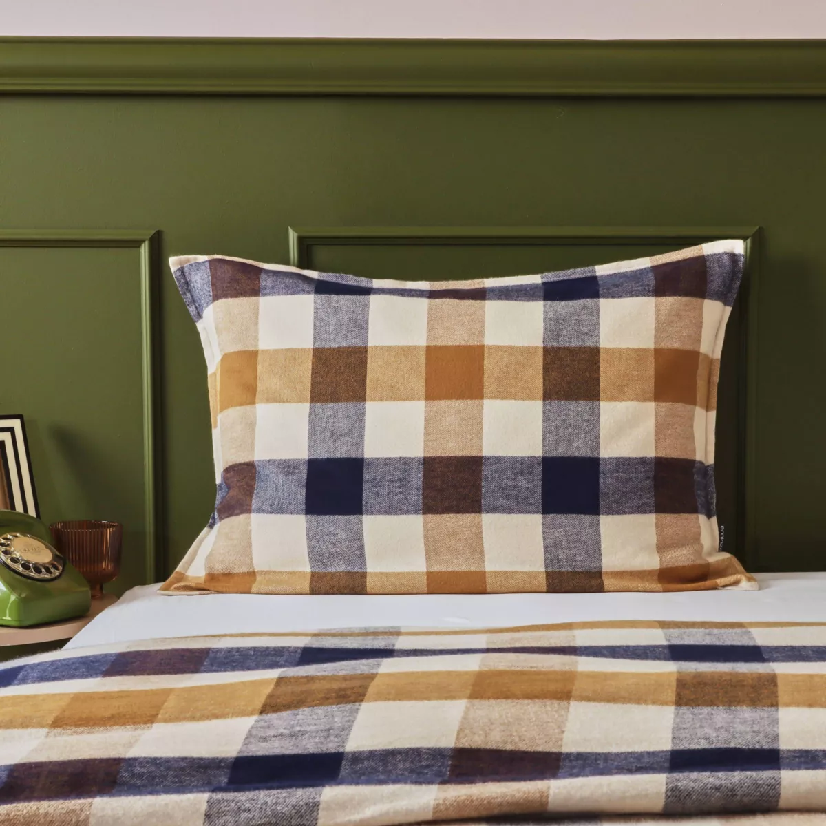 Fodera per cuscino rettangolare in flanella di cotone (50 x 80 cm) Nina a quadri Multicolore