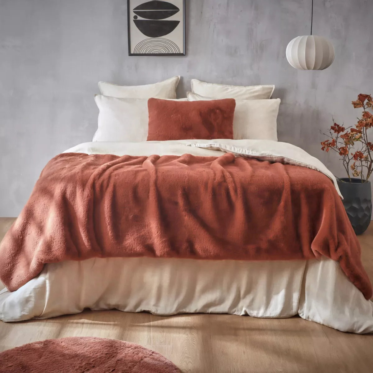 Kunstfell-Bettdecke (90 x 220 cm) Finn Terracotta