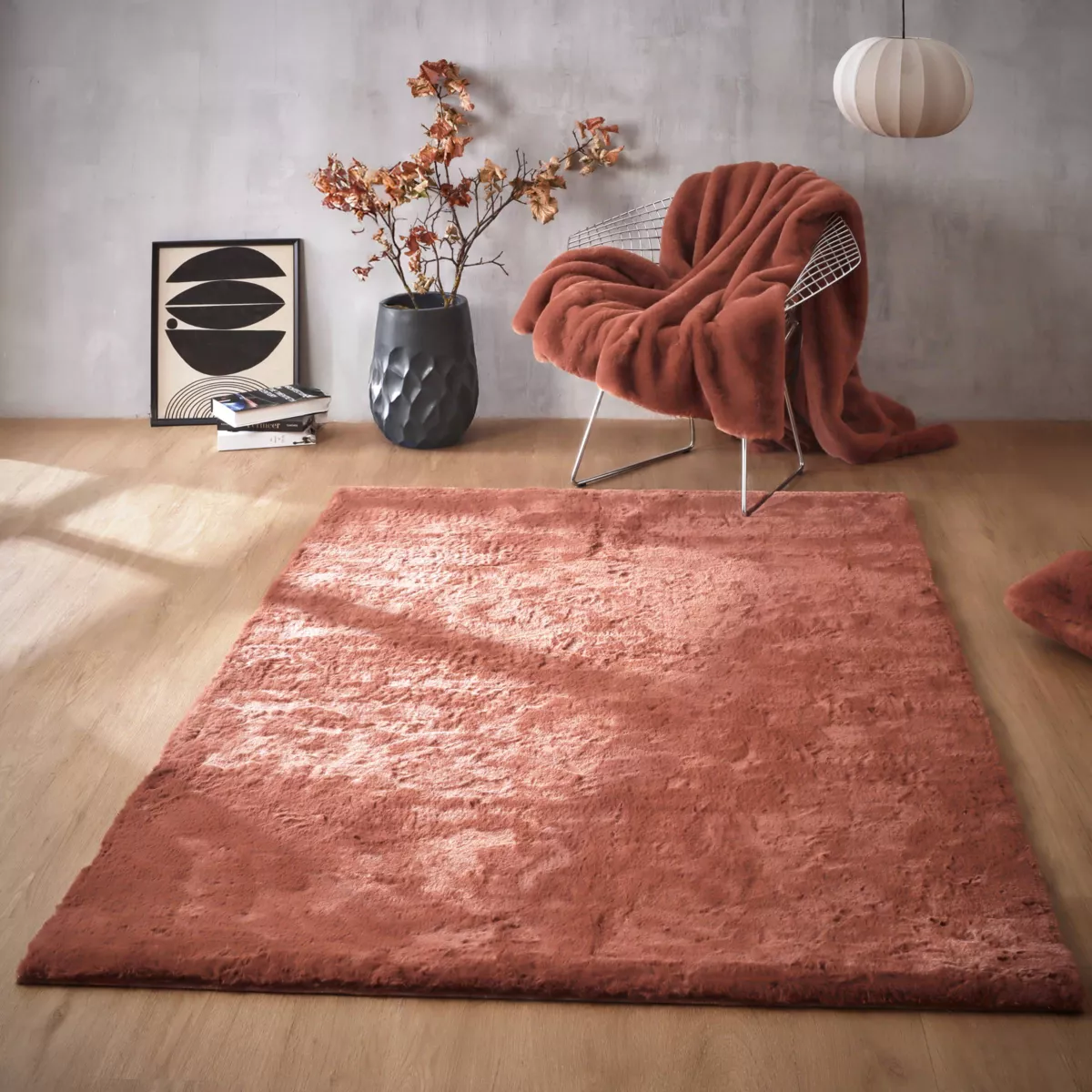 Rechteckiger Kunstfellteppich (140 x 200 cm) Finn Terracotta - Teppiche & Matten