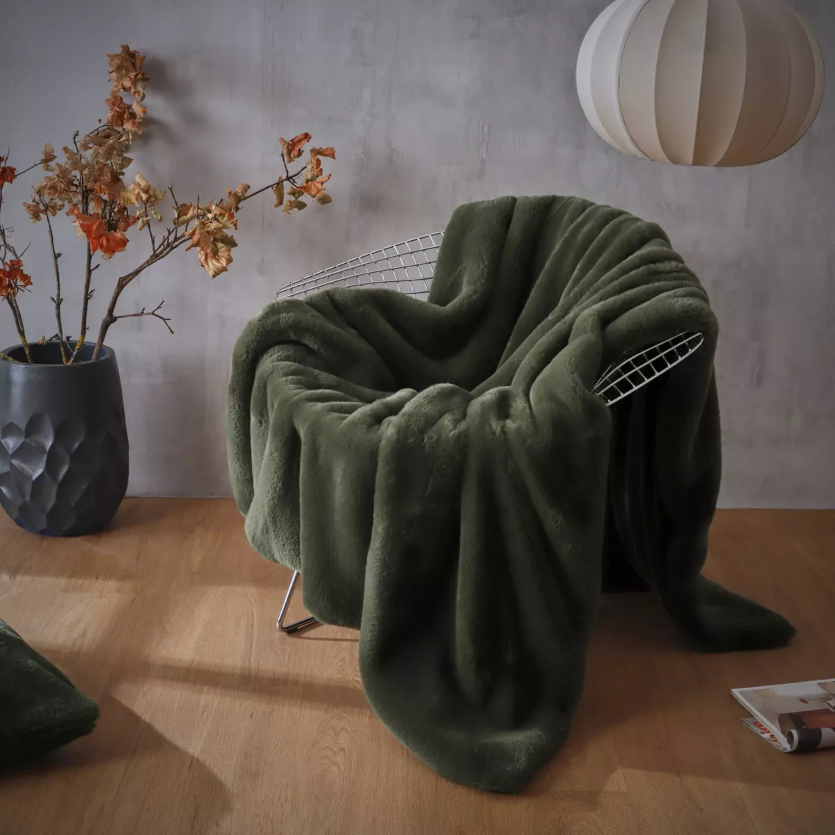 Kunstfelldecke (140 x 200 cm) Finn Khaki-Grün