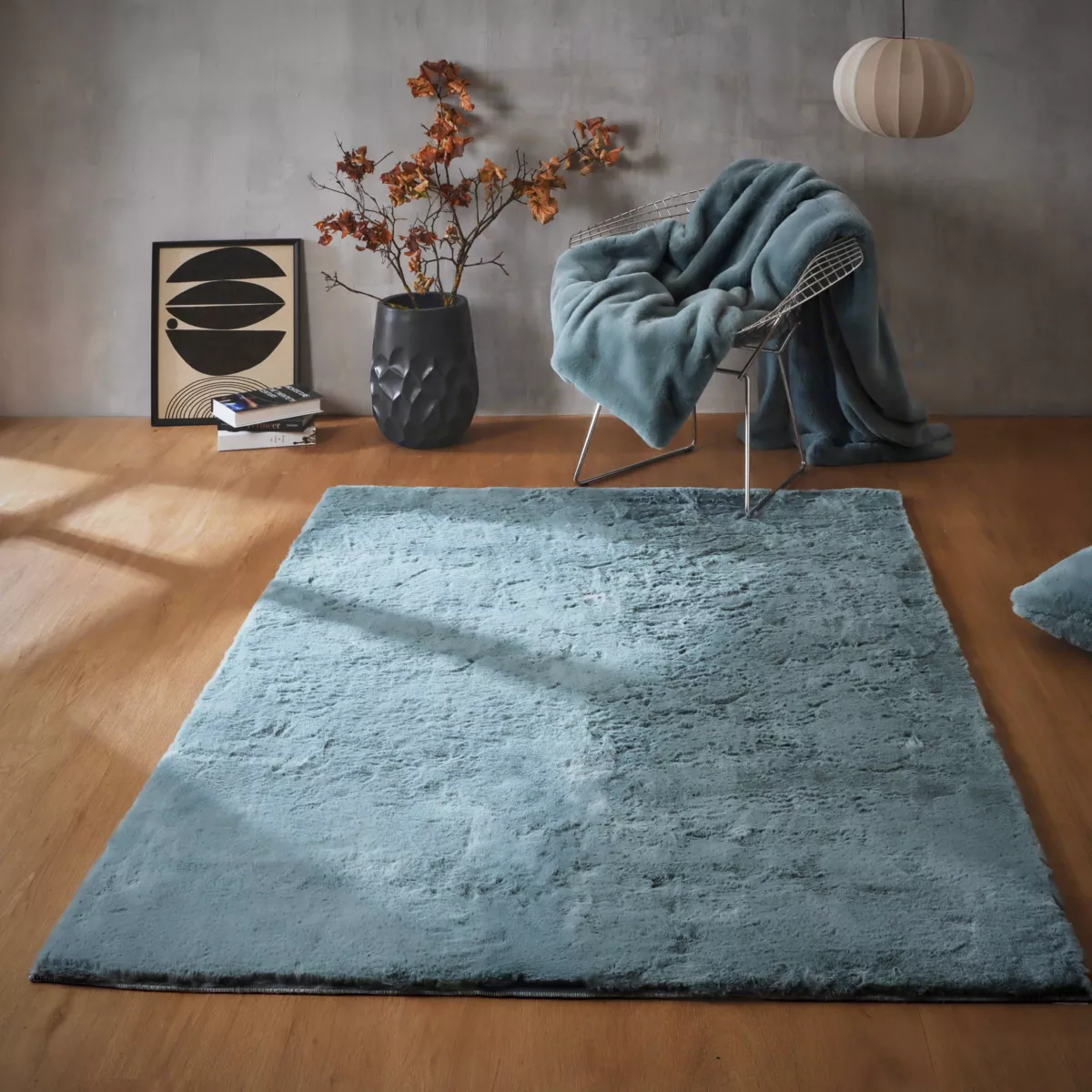 Tapis rectangulaire fausse fourrure (140 x 200 cm) Finn Bleu