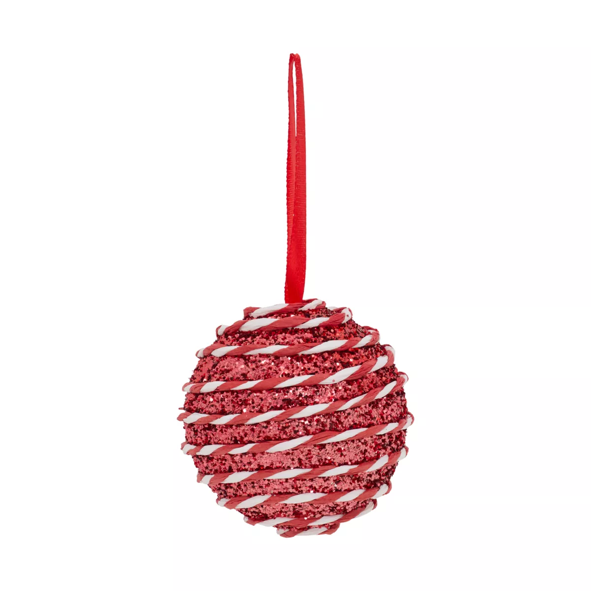 Set di 6 Palline di natale (D80 mm) Righe Fantasia Rosso e bianco