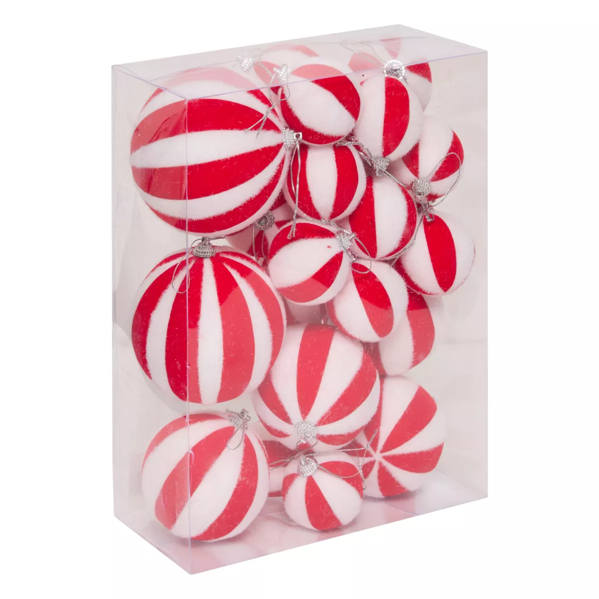 Set di 22 Palline di natale assortite a righe Rosso