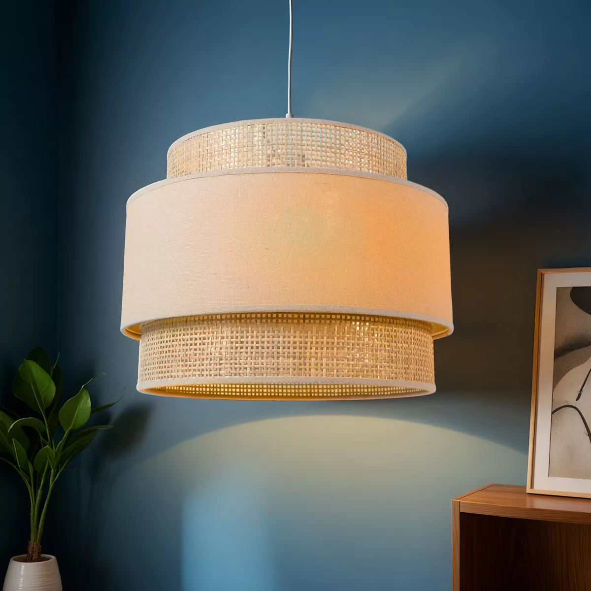 Lampadario a sospensione in rattan (D40 cm) Gigogne Beige