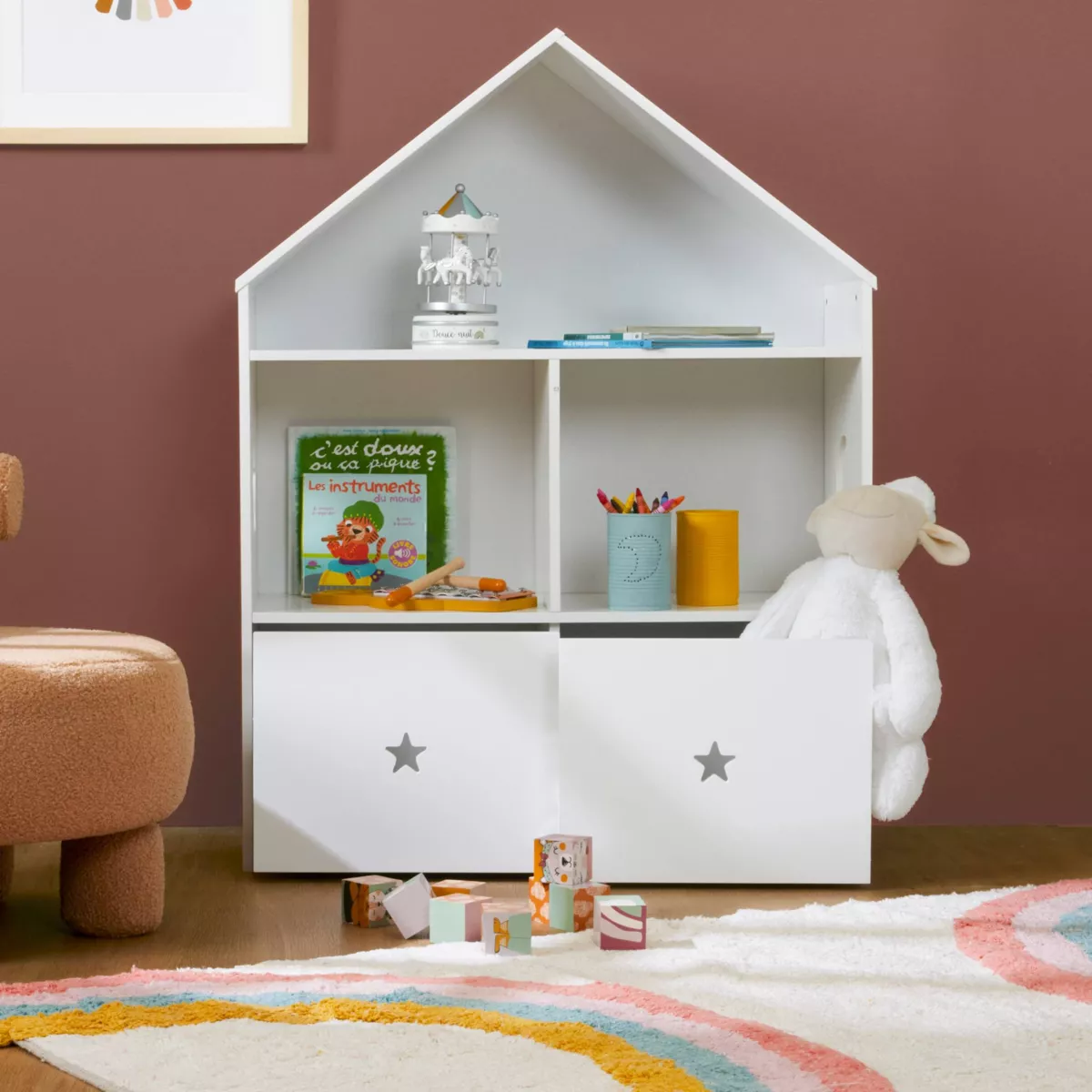 Kinderzimmerregal Holz 3 Ebenen (H97 cm) Stars Weiß