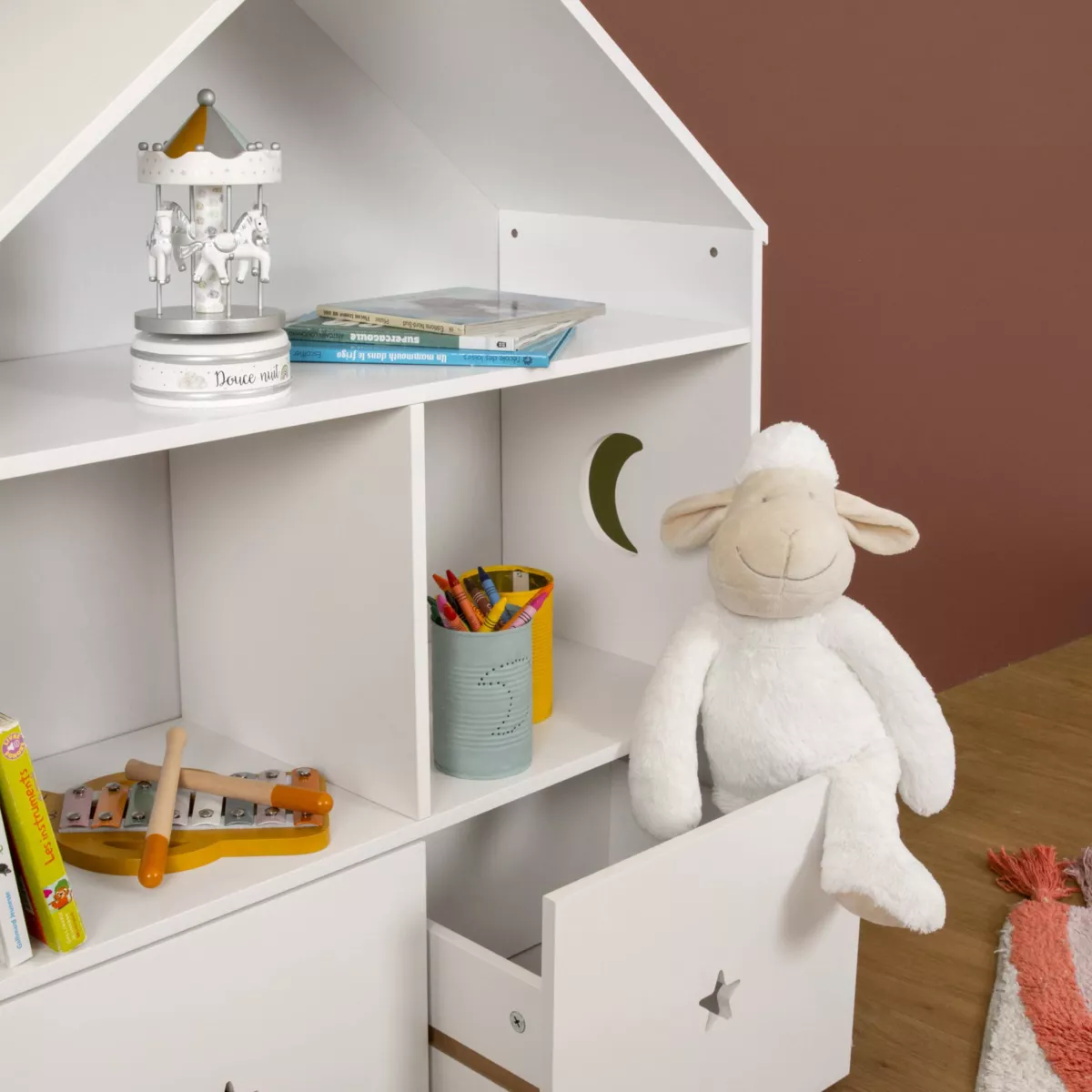 Etagère enfant bois 3 niveaux (H97 cm) Stars Blanc