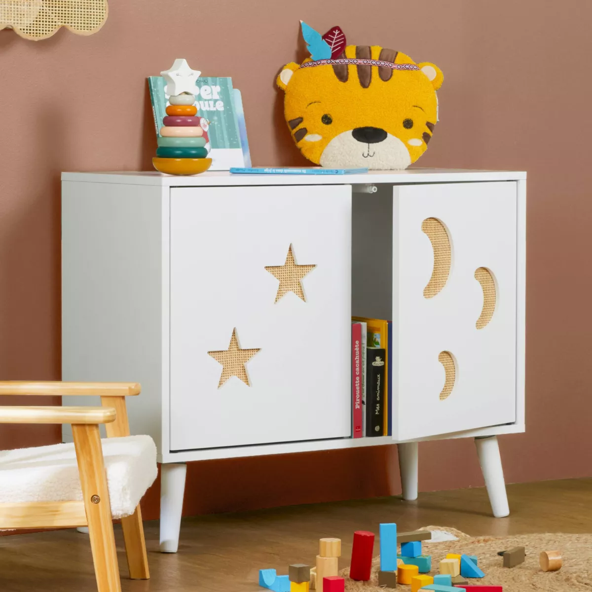 Kindermöbel Holz 2 Türen (H65 cm) Stars Weiß