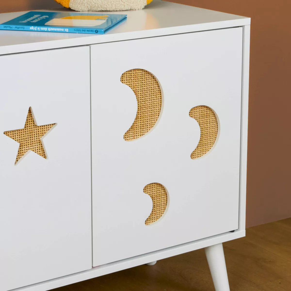 Kindermöbel Holz 2 Türen (H65 cm) Stars Weiß