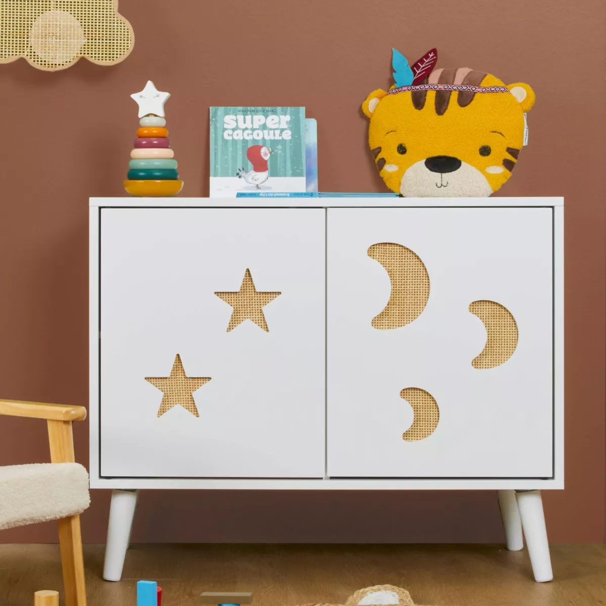 Mobile contenitore bambini legno 2 ante (H65 cm) Stars Bianco