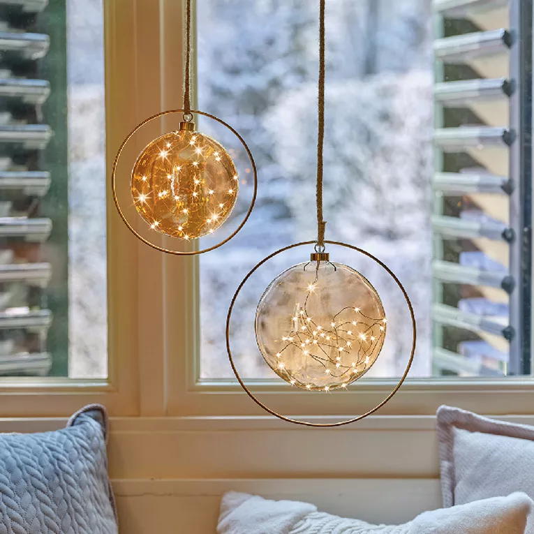 Beleuchtete Weihnachtsdeko Batteriebetrieben 30 LED (D20 cm) Lune d’Hiver Bernsteinfarben/Warmweiß