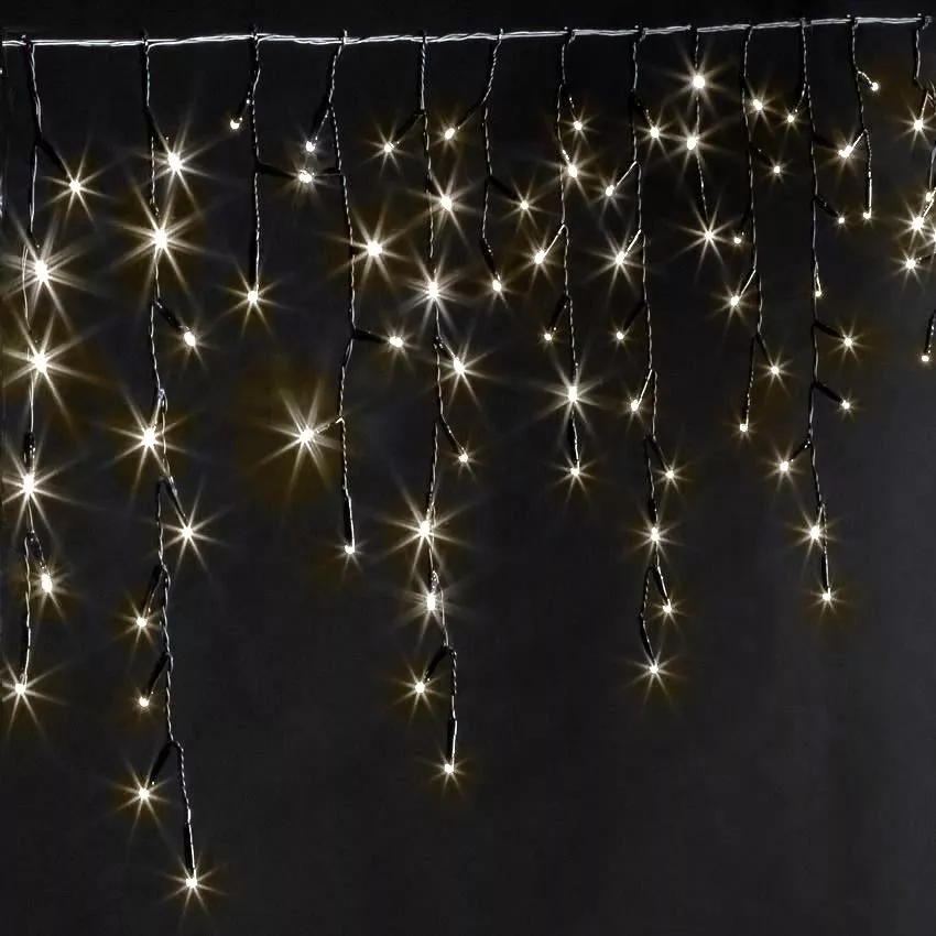 Stalactite lumineuse 11 m 259 LED câble noir Stars Blanc chaud