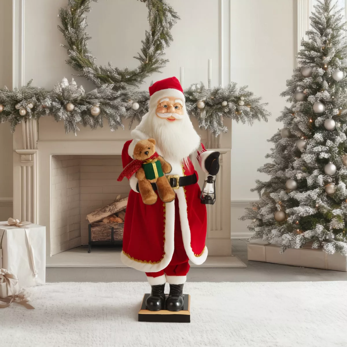 Automazione musicale e luminosa (H110 cm) Babbo Natale e orsetto