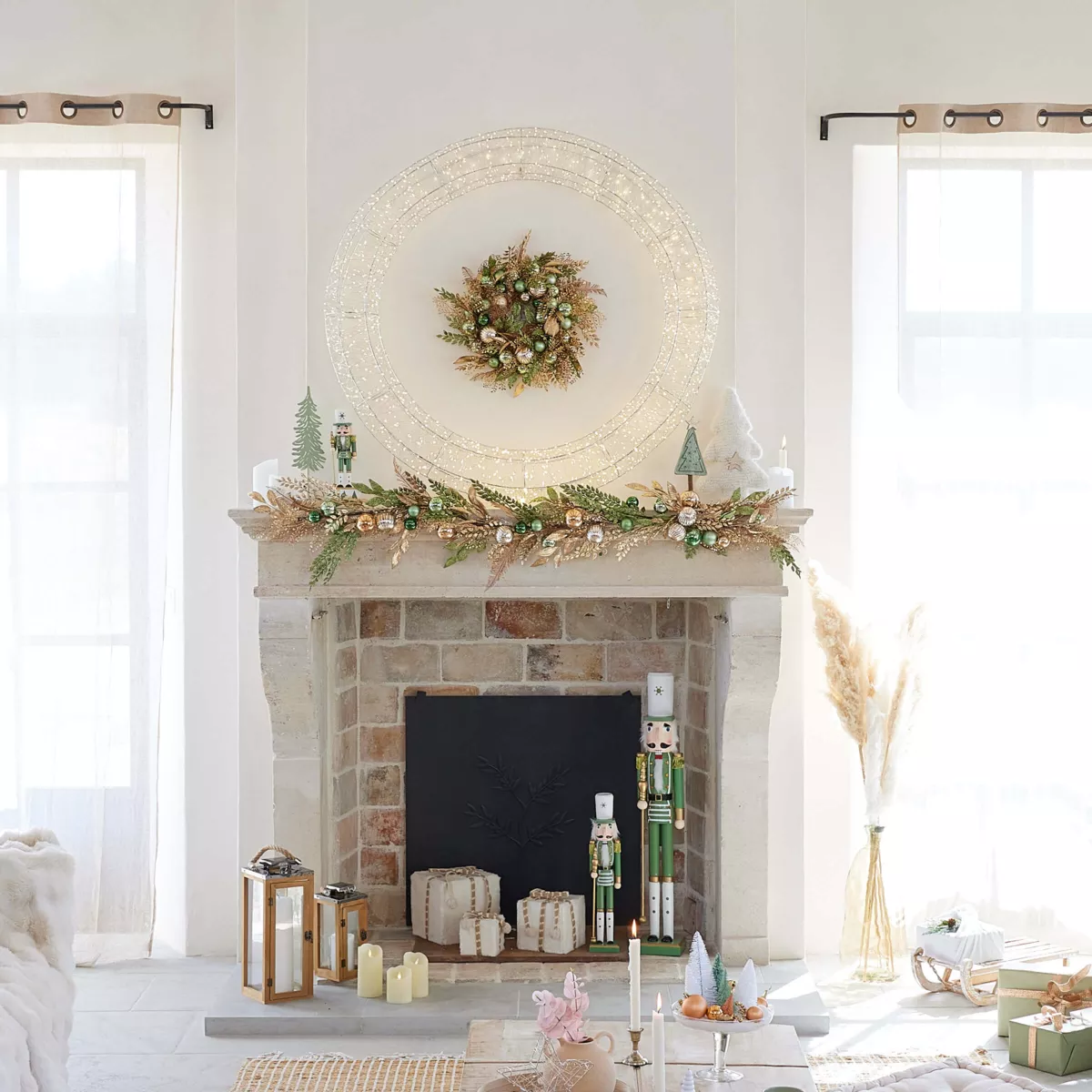 Corona de Navidad Gigante luminosa Micro 1800 LED (D116 cm) Destellos Plata y blanco cálido